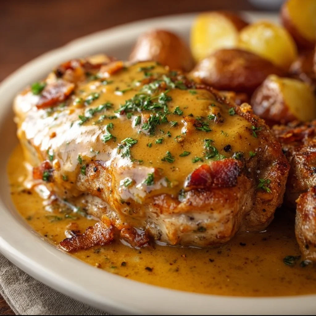 Smothered Pork Chops with Potatoes in Gravy