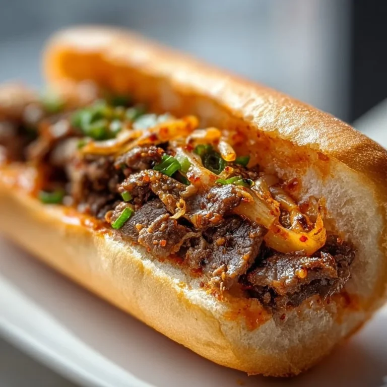 Spicy Kimchi Bulgogi Cheesesteak with vibrant ingredients and melted cheese