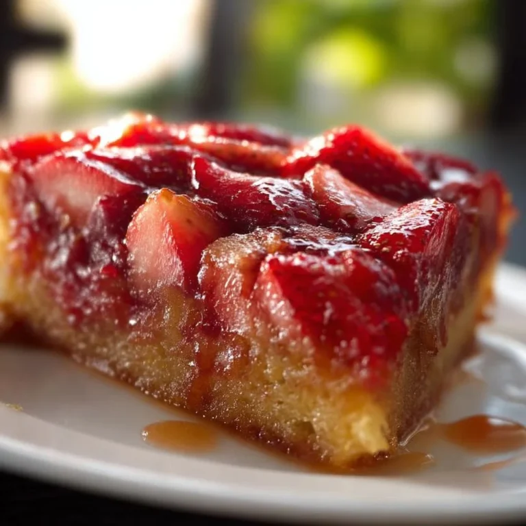 Delicious strawberry rhubarb upside down cake with vibrant colors and rich texture