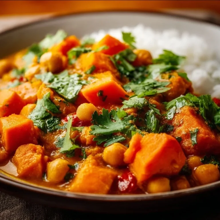 Delicious Sweet Potato and Chickpea Curry served in a bowl