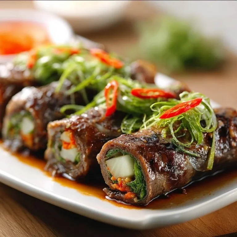 Plate of delicious Taiwanese beef rolls with fresh vegetables and dipping sauce