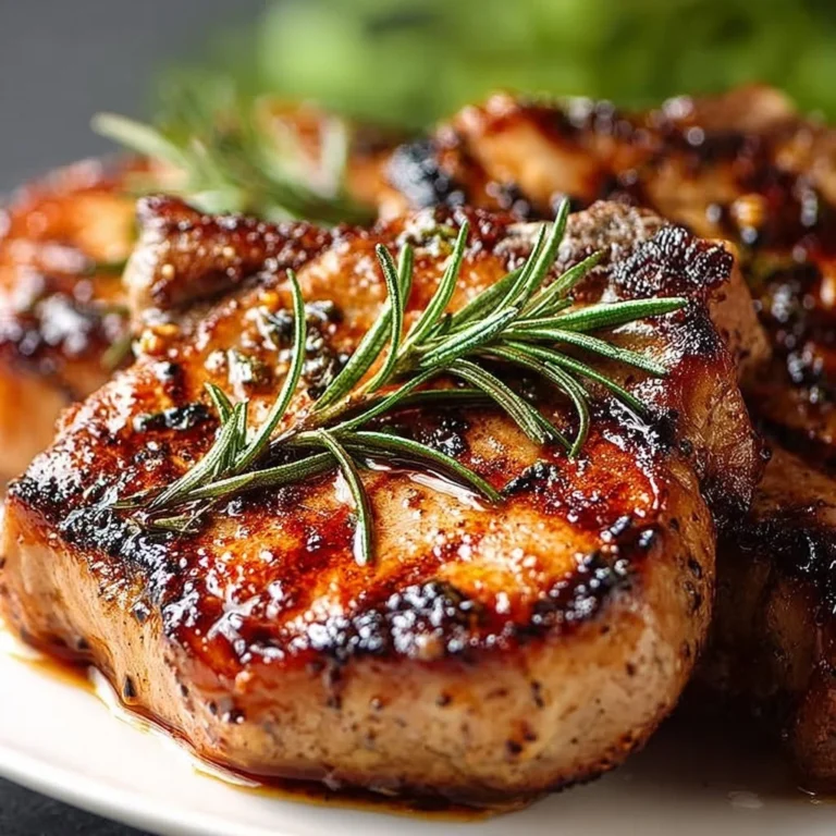 Tender grilled rosemary pork chops on the barbecue grill