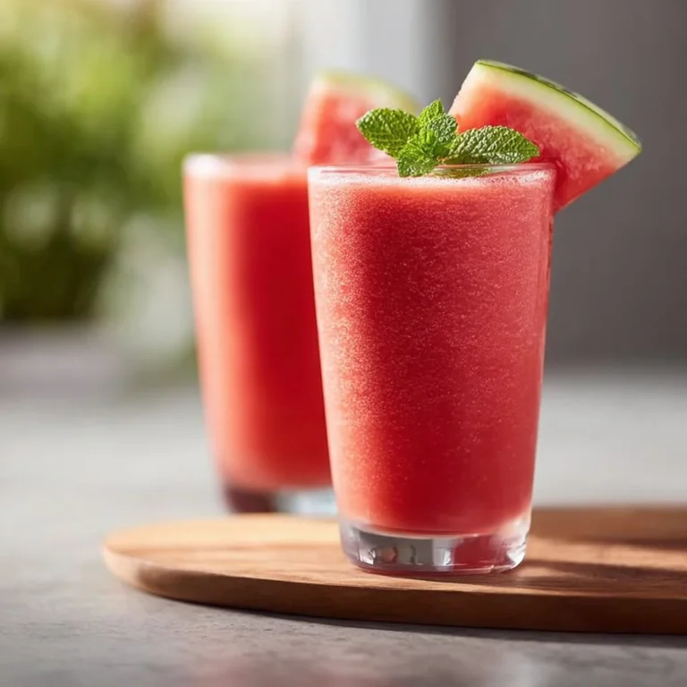 Refreshing watermelon smoothie in a glass with mint leaves