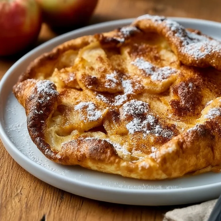 Fluffy Apple Cinnamon German Pancake served with apples and cinnamon topping