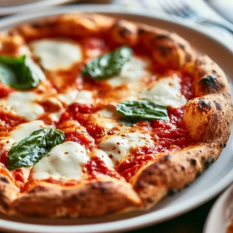 Authentic Margherita Pizza topped with fresh basil, mozzarella, and tomatoes