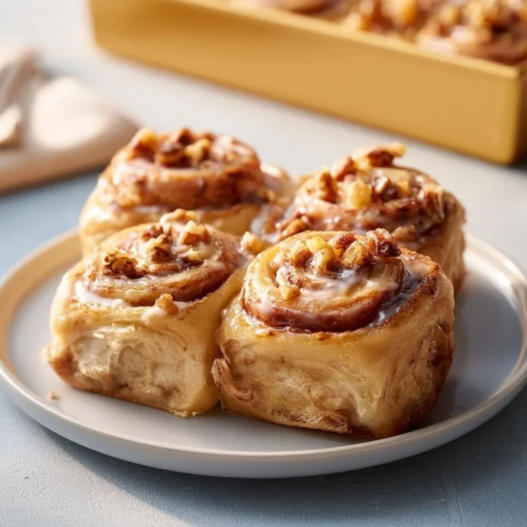 Banana cinnamon roll spirals topped with icing on a plate