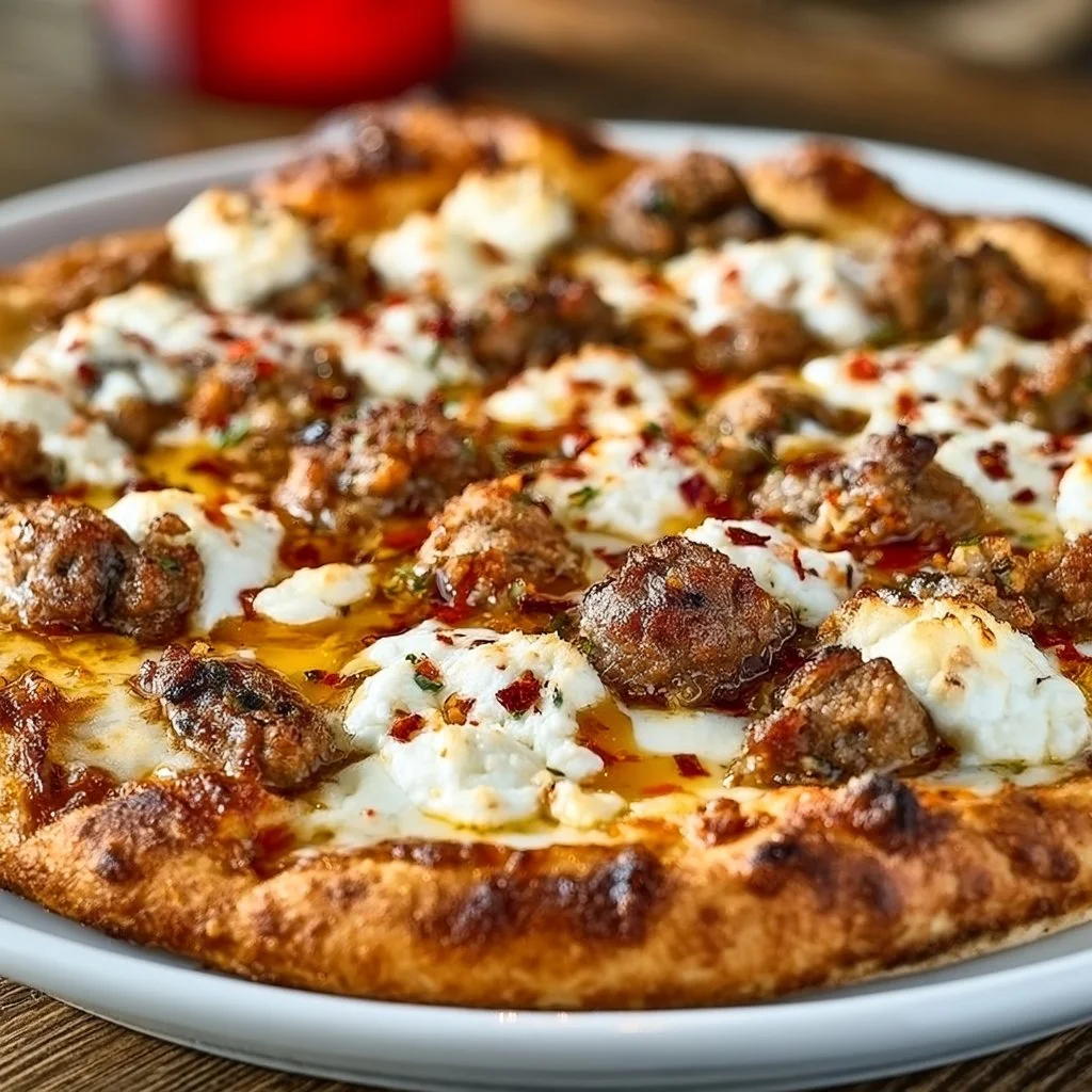 Beef Sausage Ricotta Honey Hot Pizza