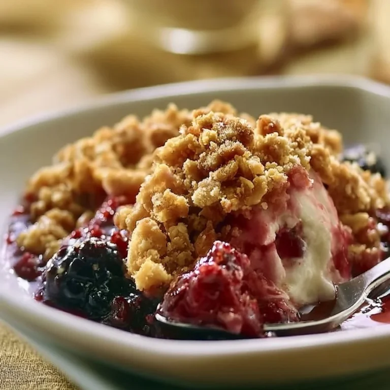Freshly baked berry crisp with mixed berries and crumb topping