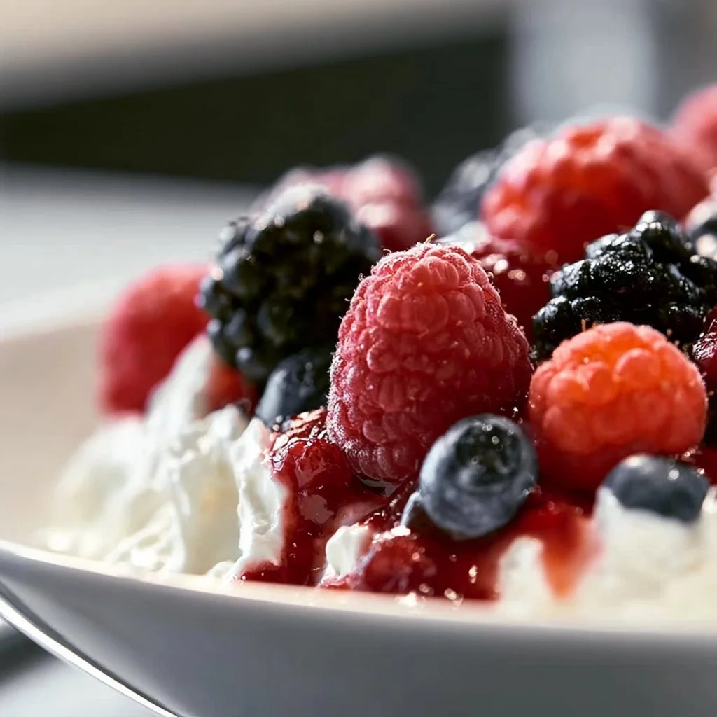 Delicious Berry Dessert Lush with layers of fresh berries and cream