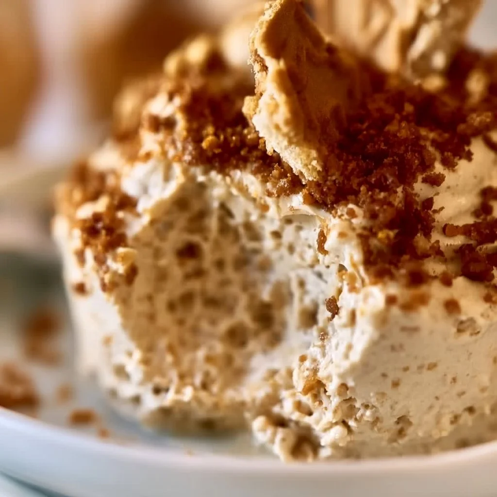 Delicious Biscoff mousse topped with cookie crumbs and chocolate drizzle