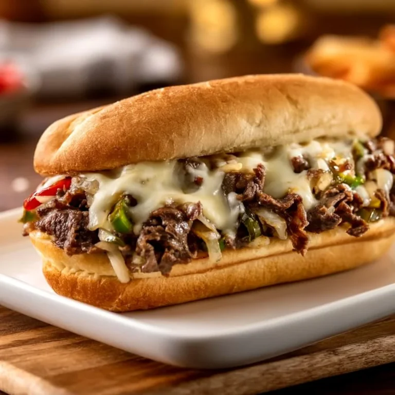 Delicious Blackstone Philly Cheesesteak sandwich with melted cheese and steak.