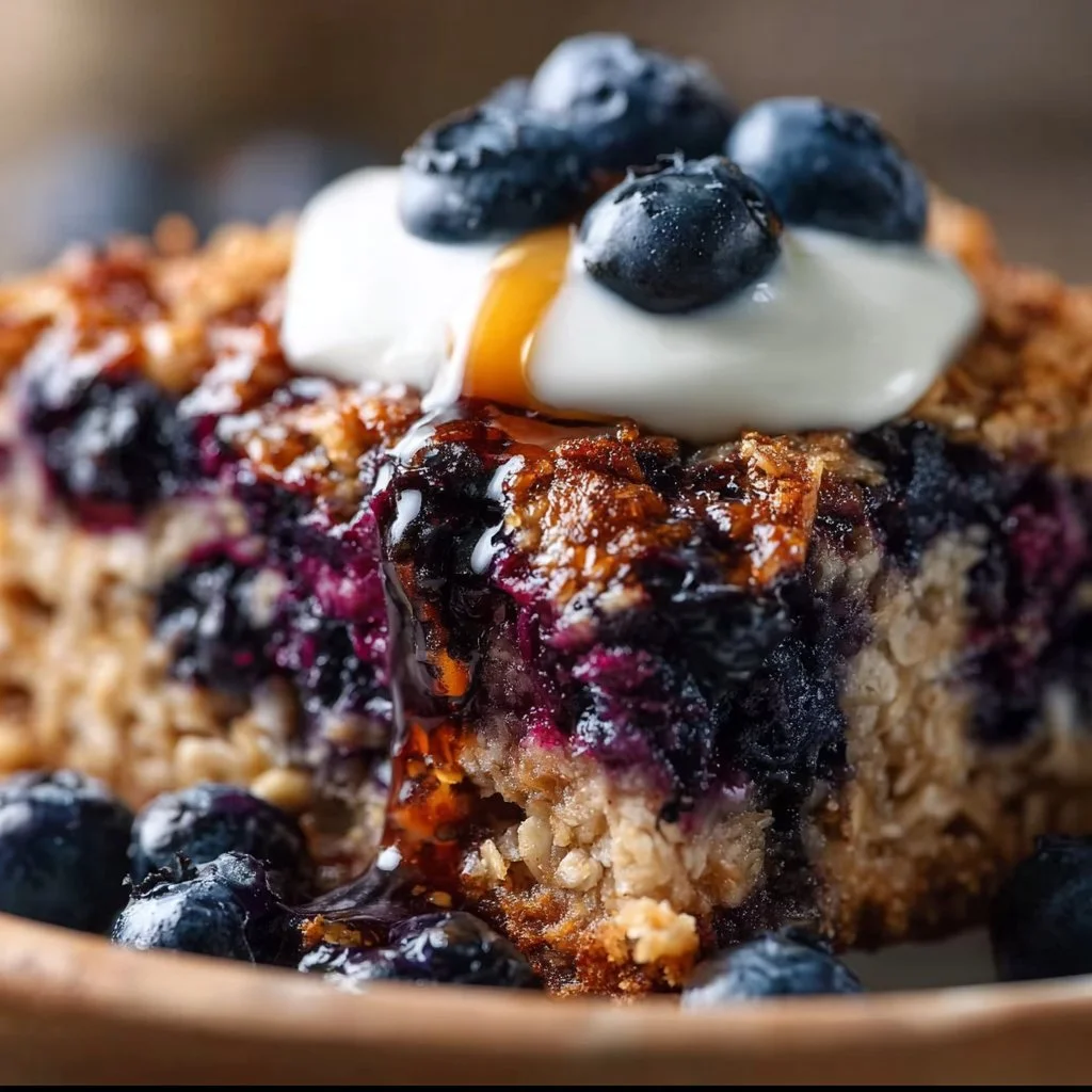 Blueberry Baked Oatmeal with Greek Yogurt