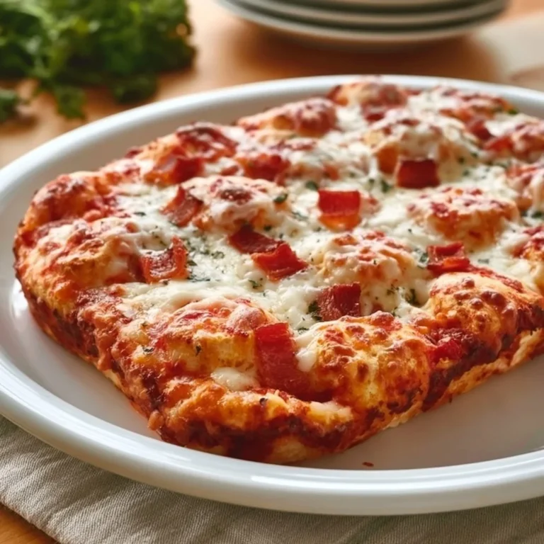 Bubble Up Biscuit Pizza Casserole topped with cheese and pepperoni