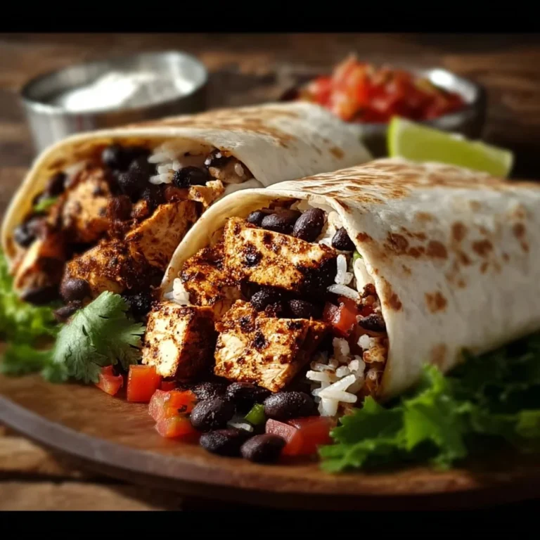 Cajun Black Bean Chicken Burritos on a plate, garnished with fresh herbs.