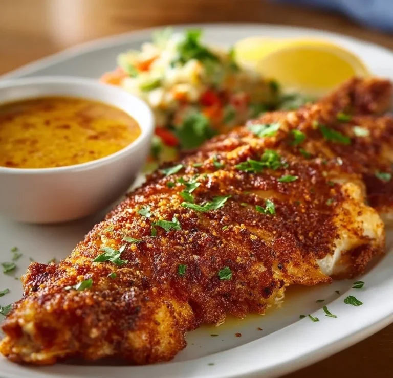 Cajun Fried Snapper served with spicy dipping sauce in a vibrant presentation