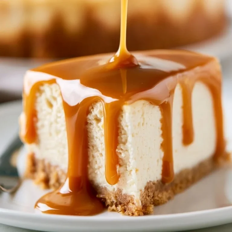 Delicious Caramel Drip Cheesecake with caramel topping