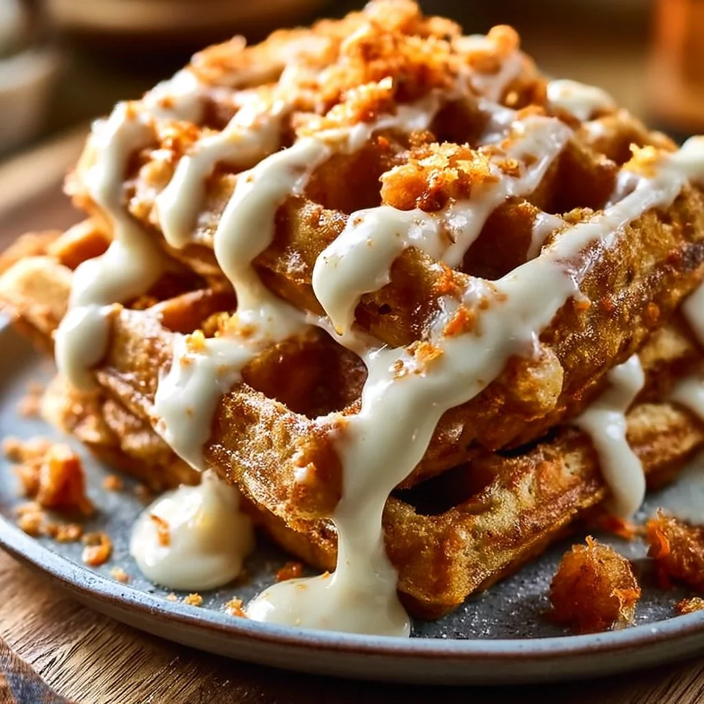 Carrot Cake Waffles with Cream Cheese Drizzle
