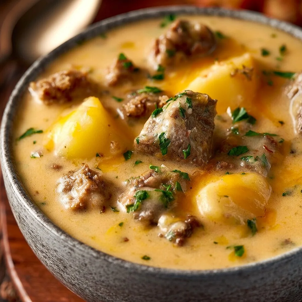 Cheesy Beef and Potato Soup