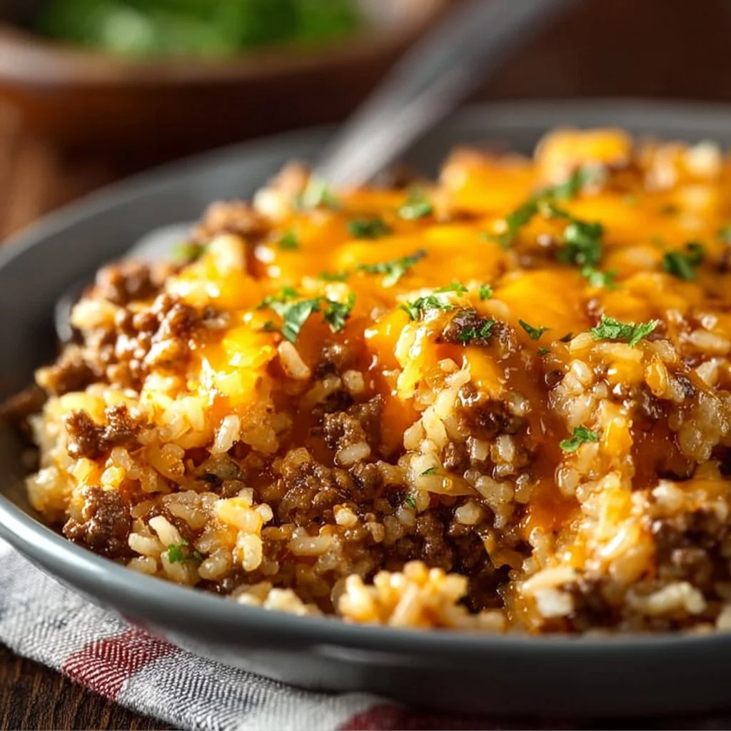 Cheesy Ground Beef and Rice Casserole