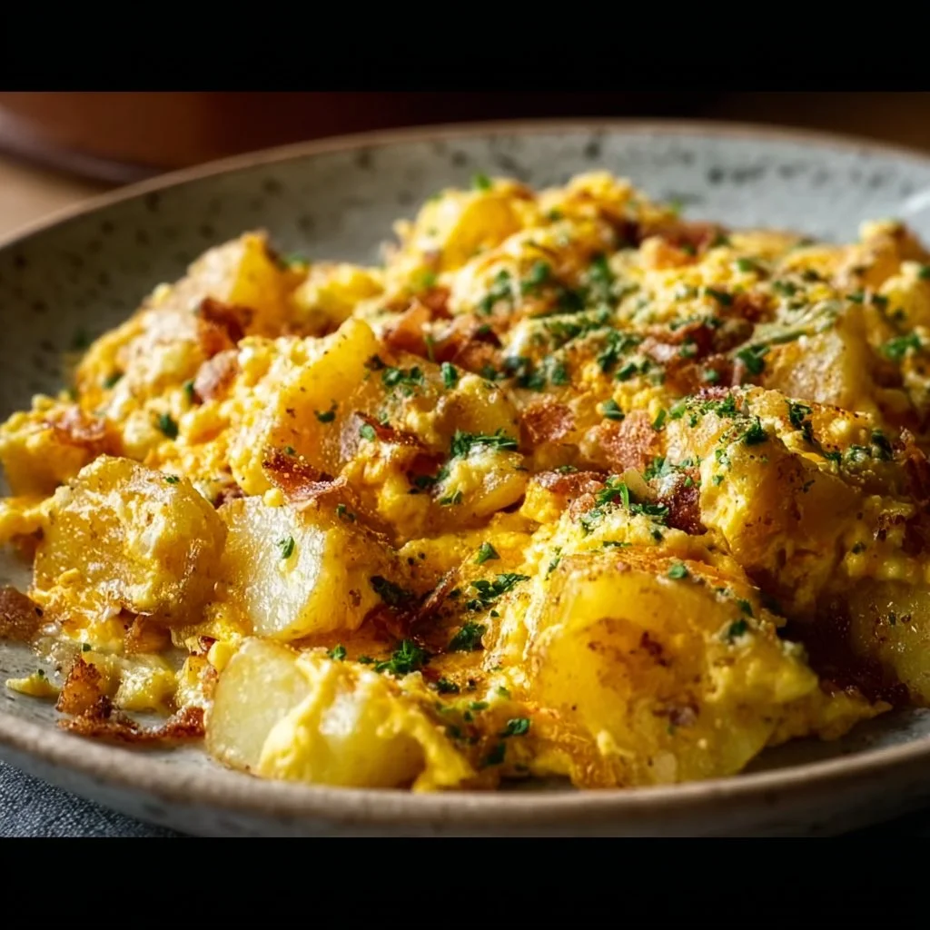 Cheesy Potato Egg Scramble