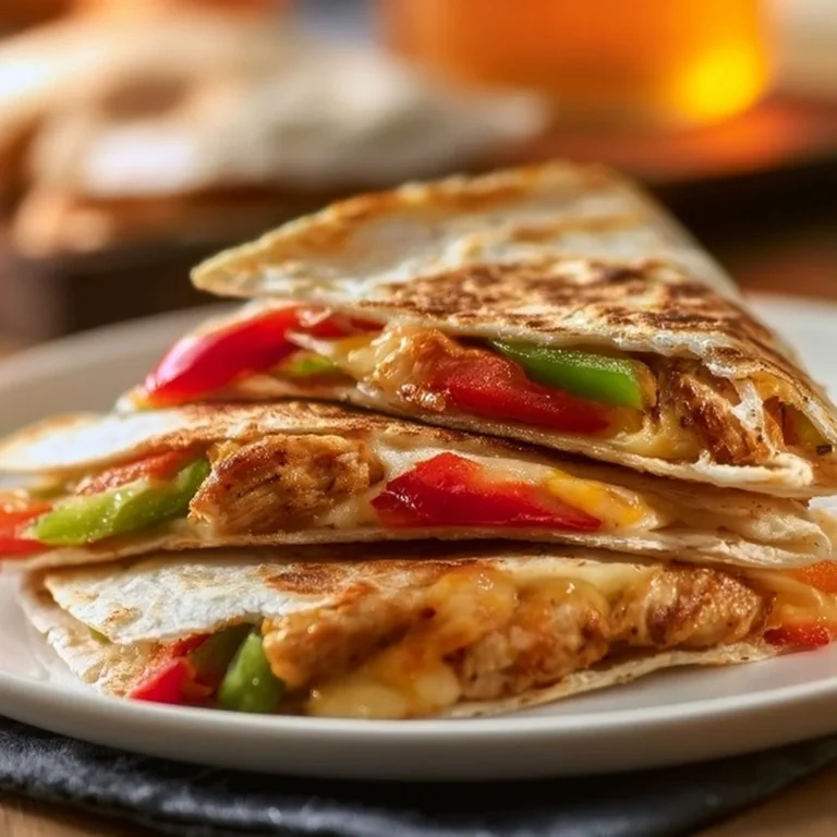 Delicious Chicken Fajita Quesadilla with peppers and melted cheese