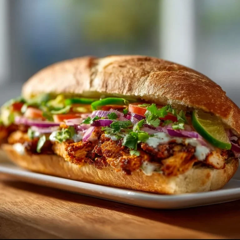Delicious Chicken Torta sandwich on a plate with fresh ingredients
