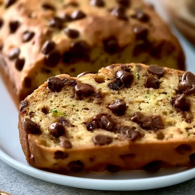 Delicious chocolate chip zucchini bread freshly baked and presented.