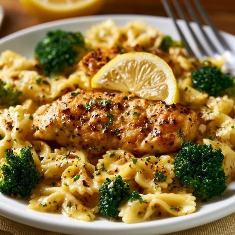Delicious Cowboy Butter Lemon Bowtie Chicken with Broccoli dish