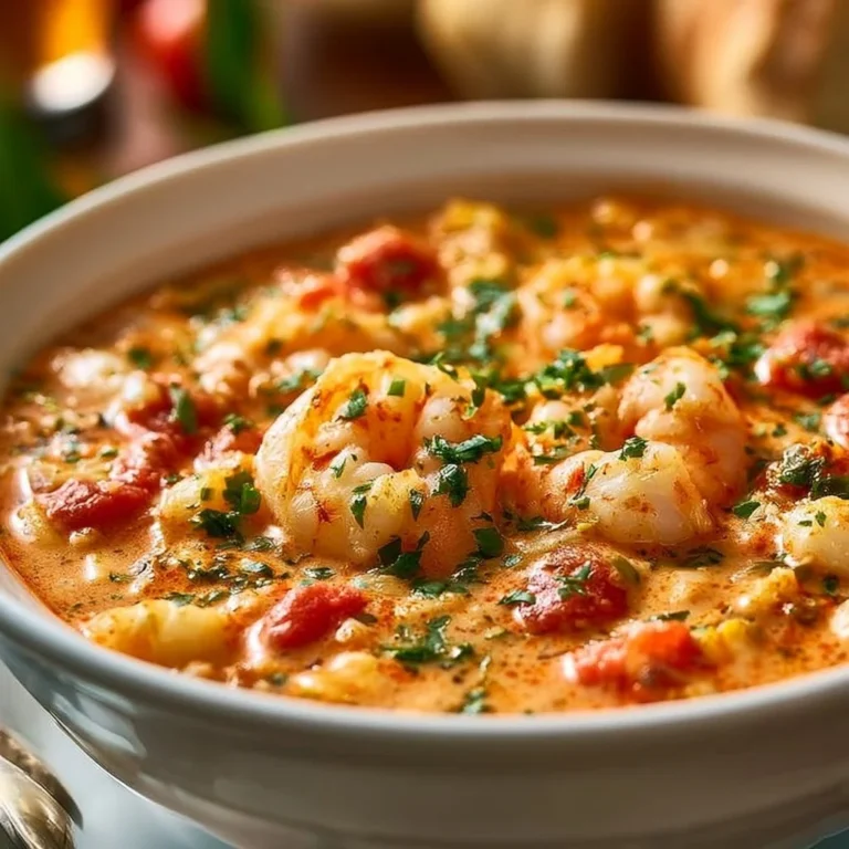 Bowl of creamy seafood shrimp chili garnished with herbs
