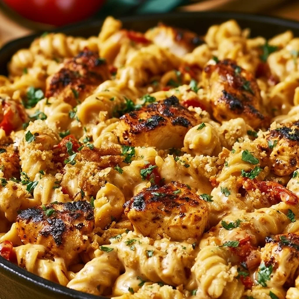 Creamy Smoky Cajun BBQ Chicken Pasta Skillet