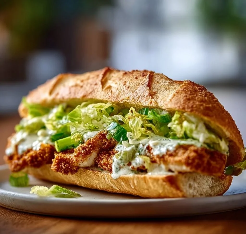 Crispy Chicken Caesar Sandwich with lettuce and dressing