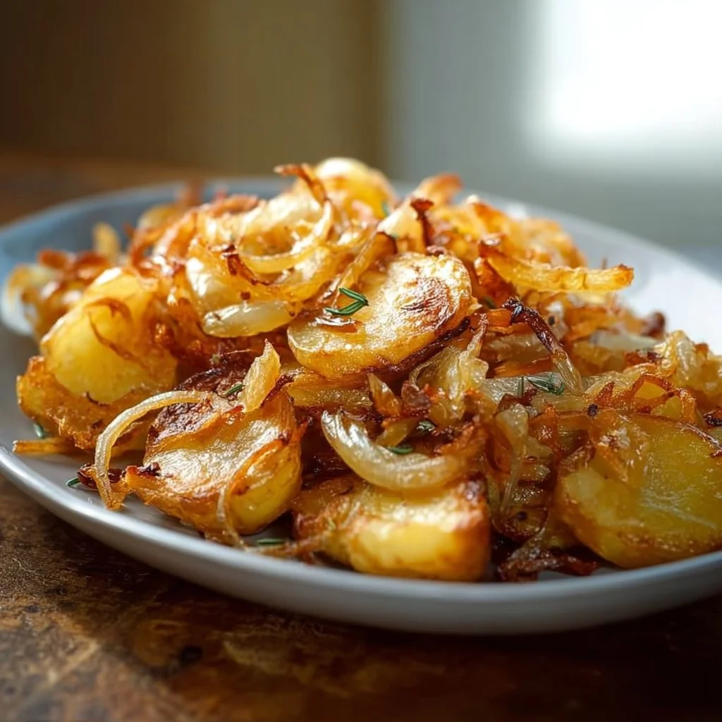 Crispy fried potatoes and onions served as a delicious side dish