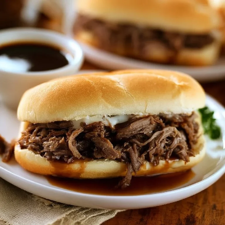 Crock Pot French Dip Sandwiches served with au jus for dipping