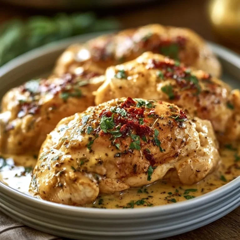 Dump and Go Crockpot Marry Me Chicken recipe with creamy sauce and herbs.