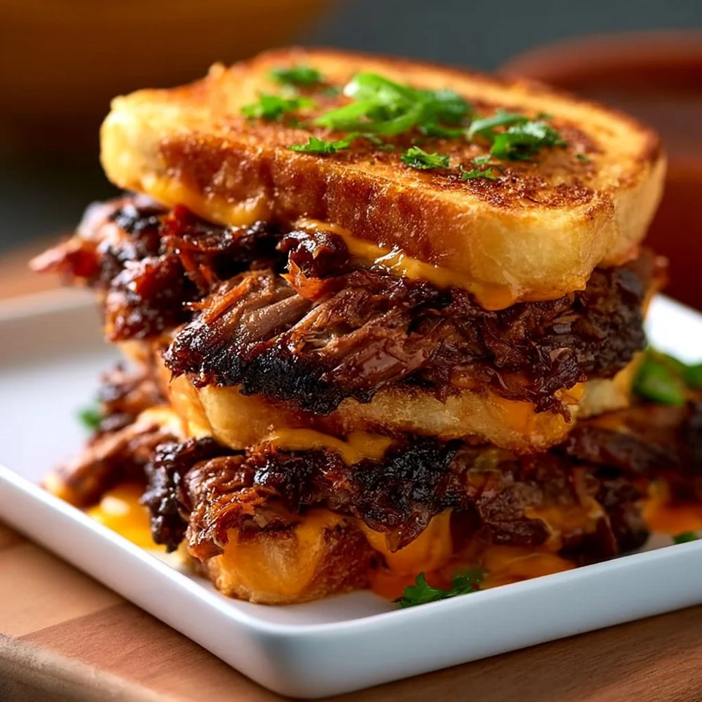 Delicious easy BBQ brisket melts served on toasted bread