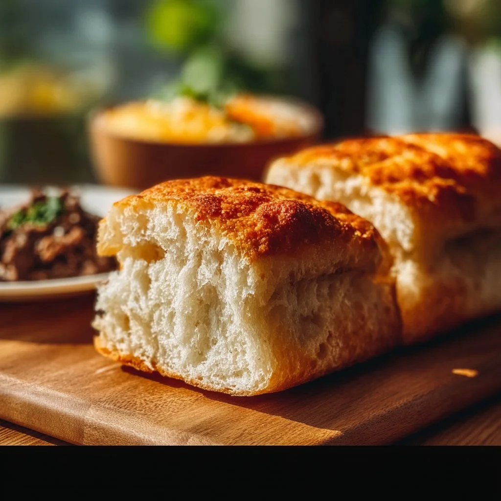 Delicious fluffy pan bread filled with juicy beef, perfect for tasty sandwiches.