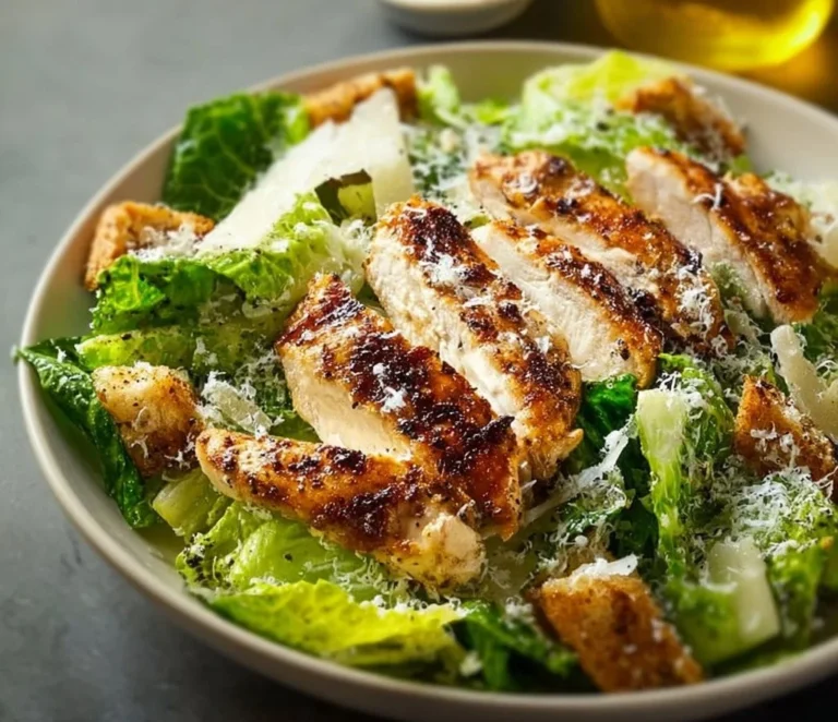 Grilled Chicken Caesar Salad with romaine lettuce and creamy dressing