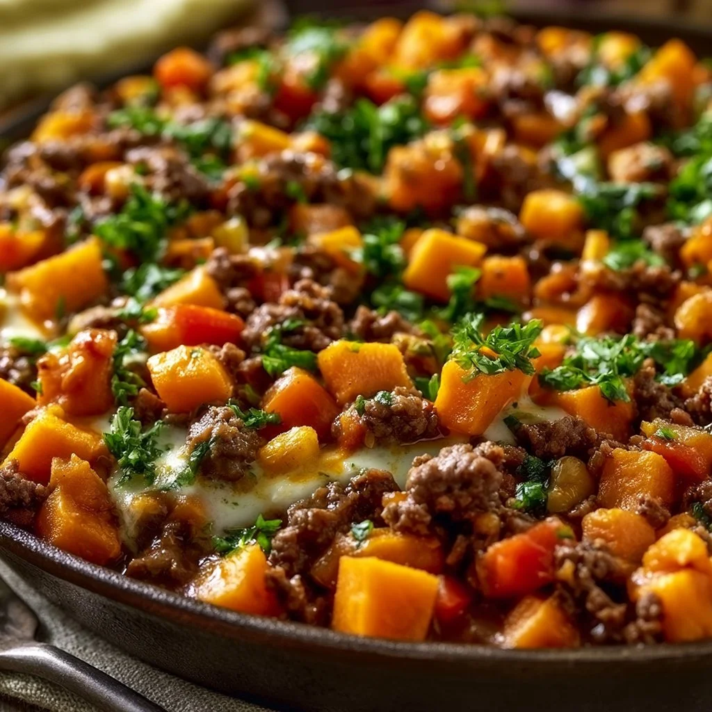Ground Beef and Sweet Potato Skillet