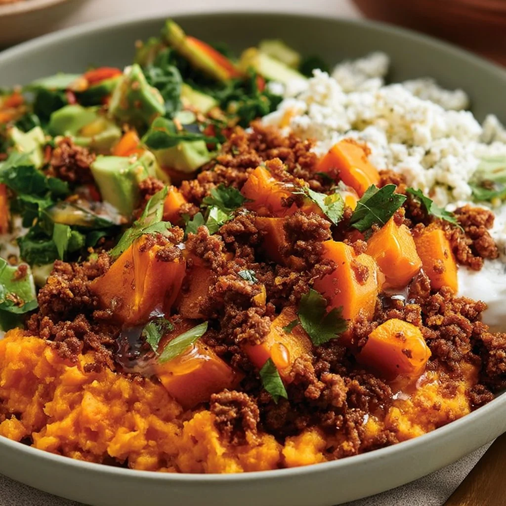 Ground Beef Sweet Potato Bowl with Hot Honey