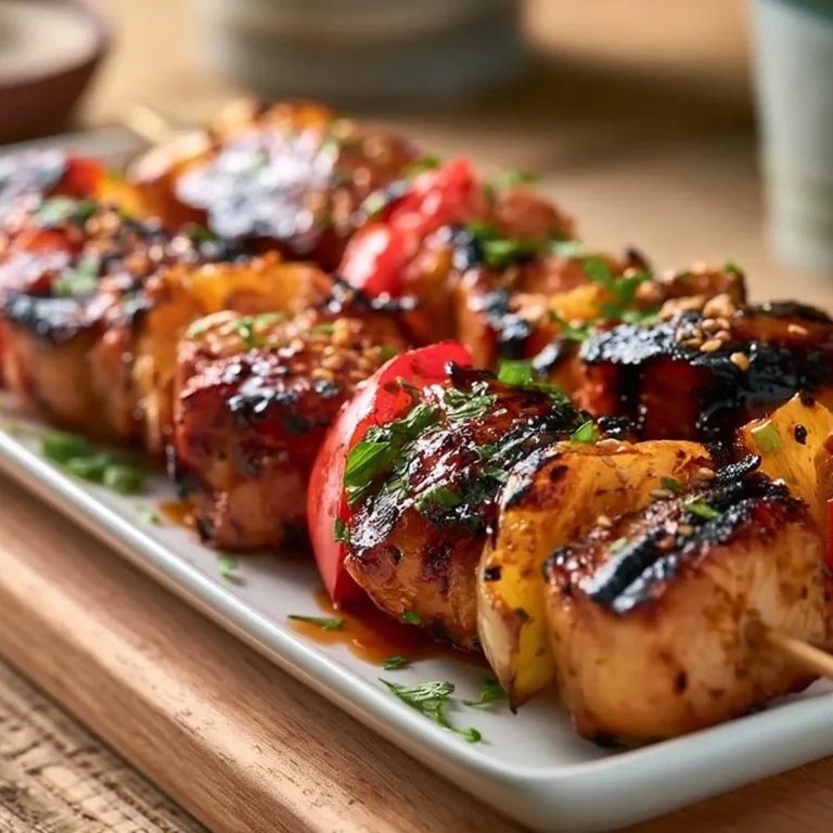 Grilled Hawaiian Huli Huli Chicken Kebabs with vibrant vegetables
