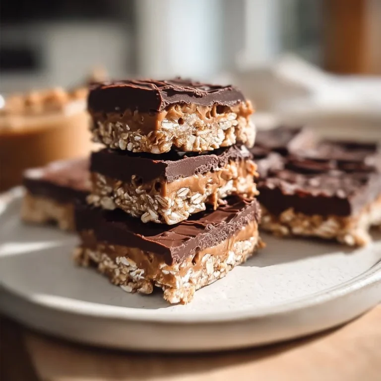 Healthy no-bake Greek yogurt chocolate peanut butter protein bars on a plate