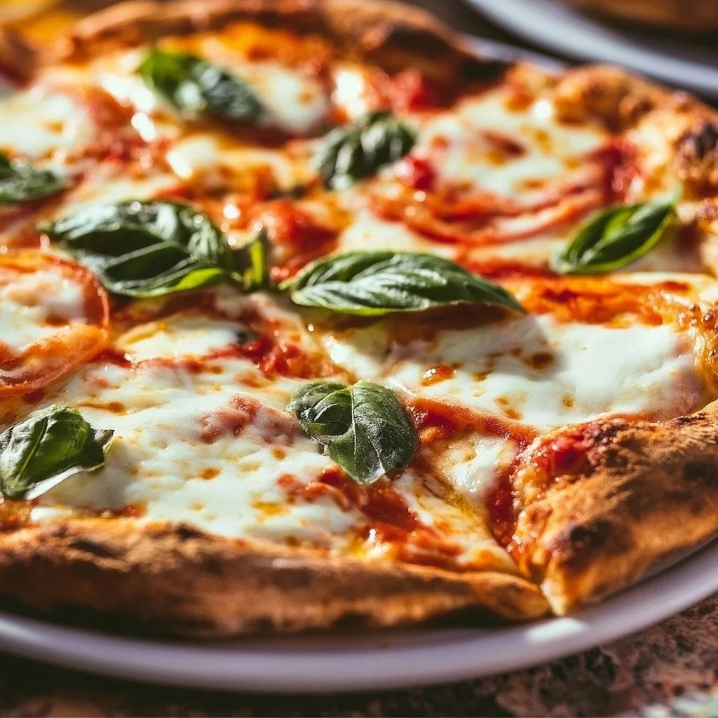 Homemade Margherita pizza with fresh basil and mozzarella cheese