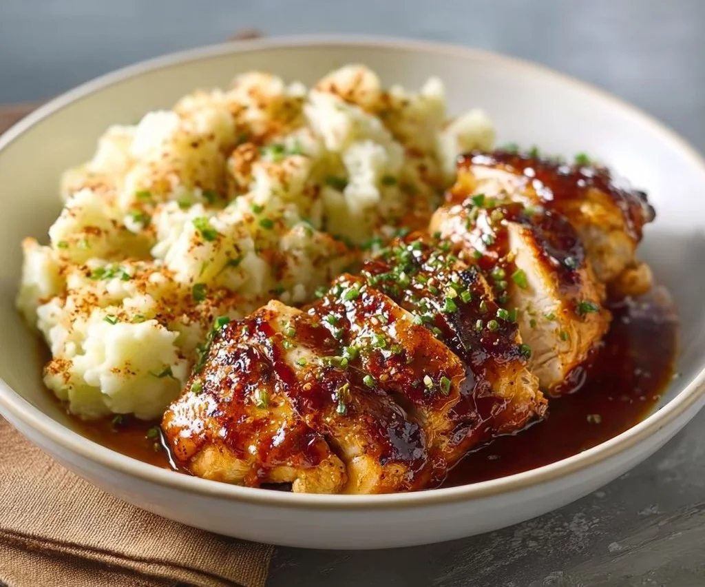 Honey BBQ Chicken with Creamy Garlic Parmesan Potatoes