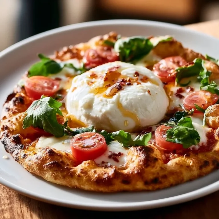 Delicious honey burrata pizza topped with creamy cheese and drizzled with honey