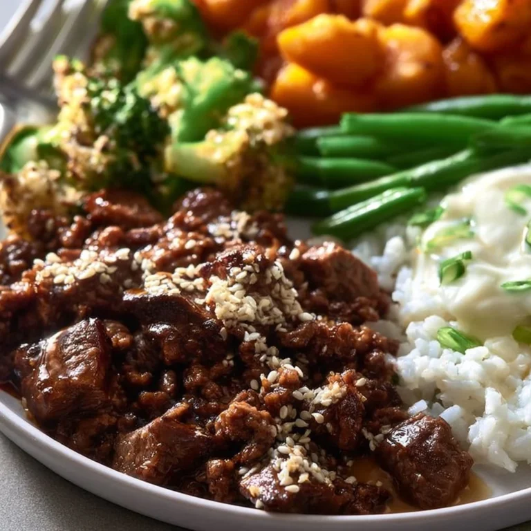 Hot Honey Beef Bowls topped with fresh herbs and served in a vibrant bowl