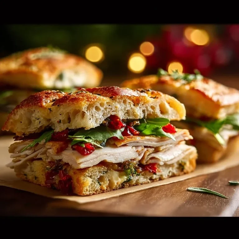 Italian Turkey Focaccia Sandwich with fresh ingredients and herbs