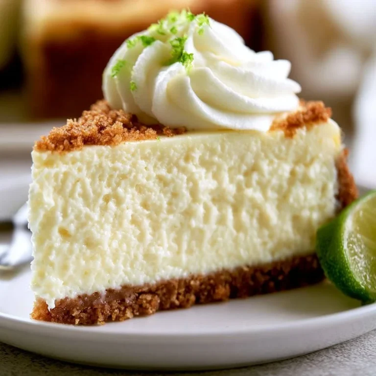 Delicious Key Lime Pie Cheesecake slice with whipped cream and lime garnish.