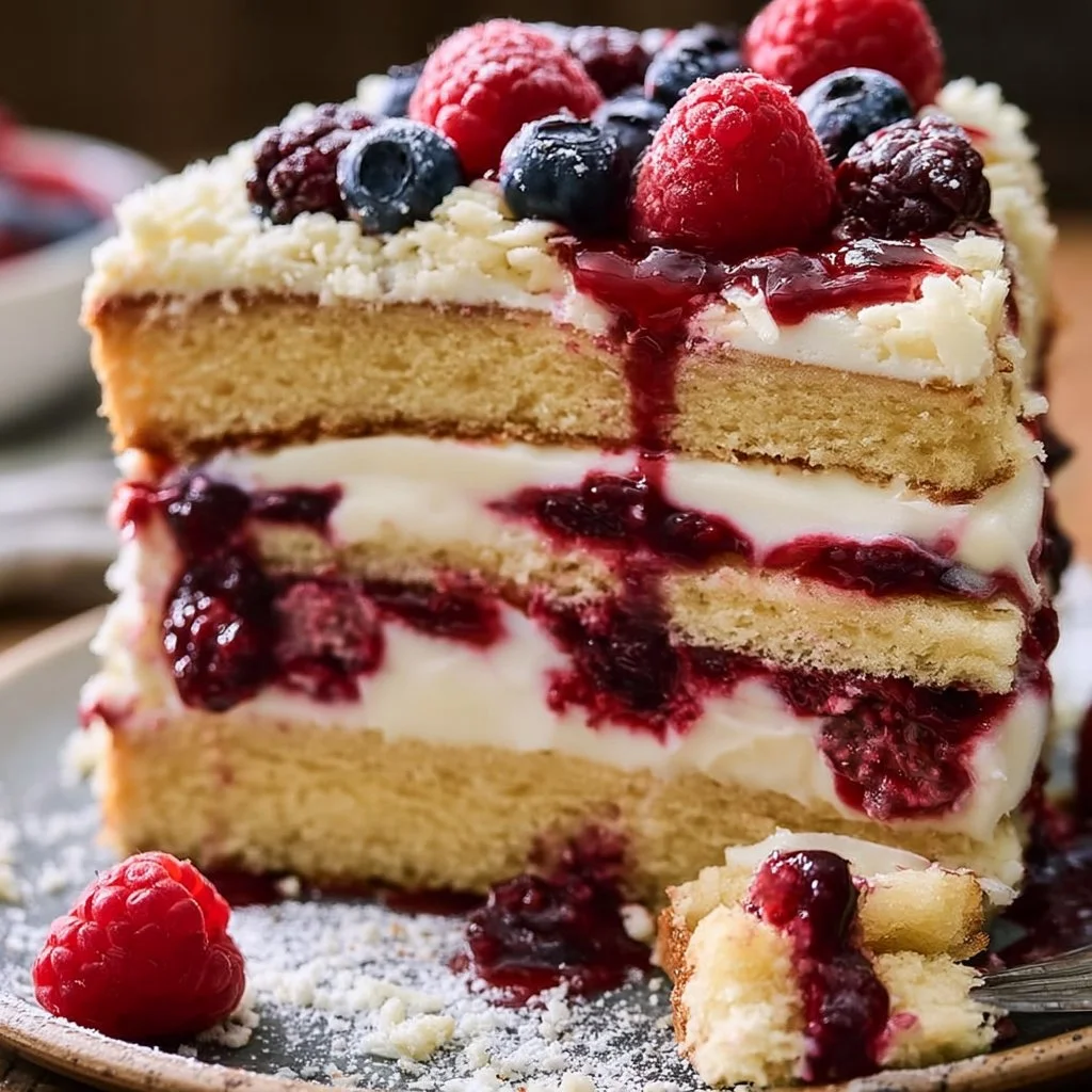 Layered White Chocolate Berry Cake Delight