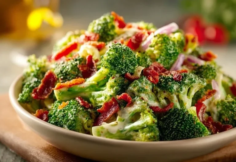 Loaded broccoli salad with fresh ingredients and toppings