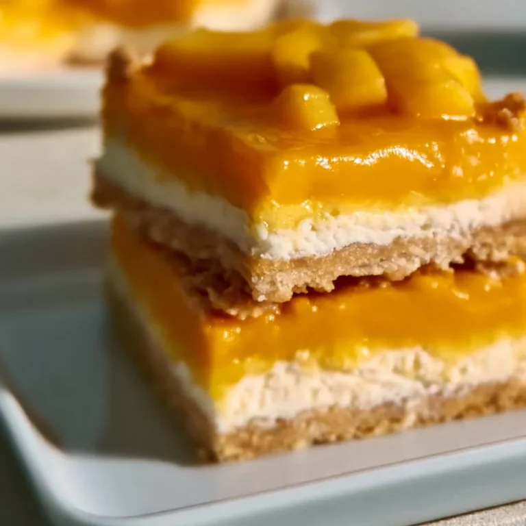 Delicious mango dessert bars topped with fresh mango slices